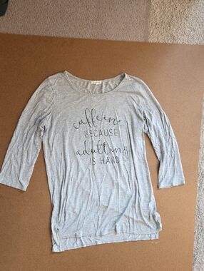 Light Gray Graphic Women's Long Sleeve Tee - "Caffeine Because Adulting Is Hard"